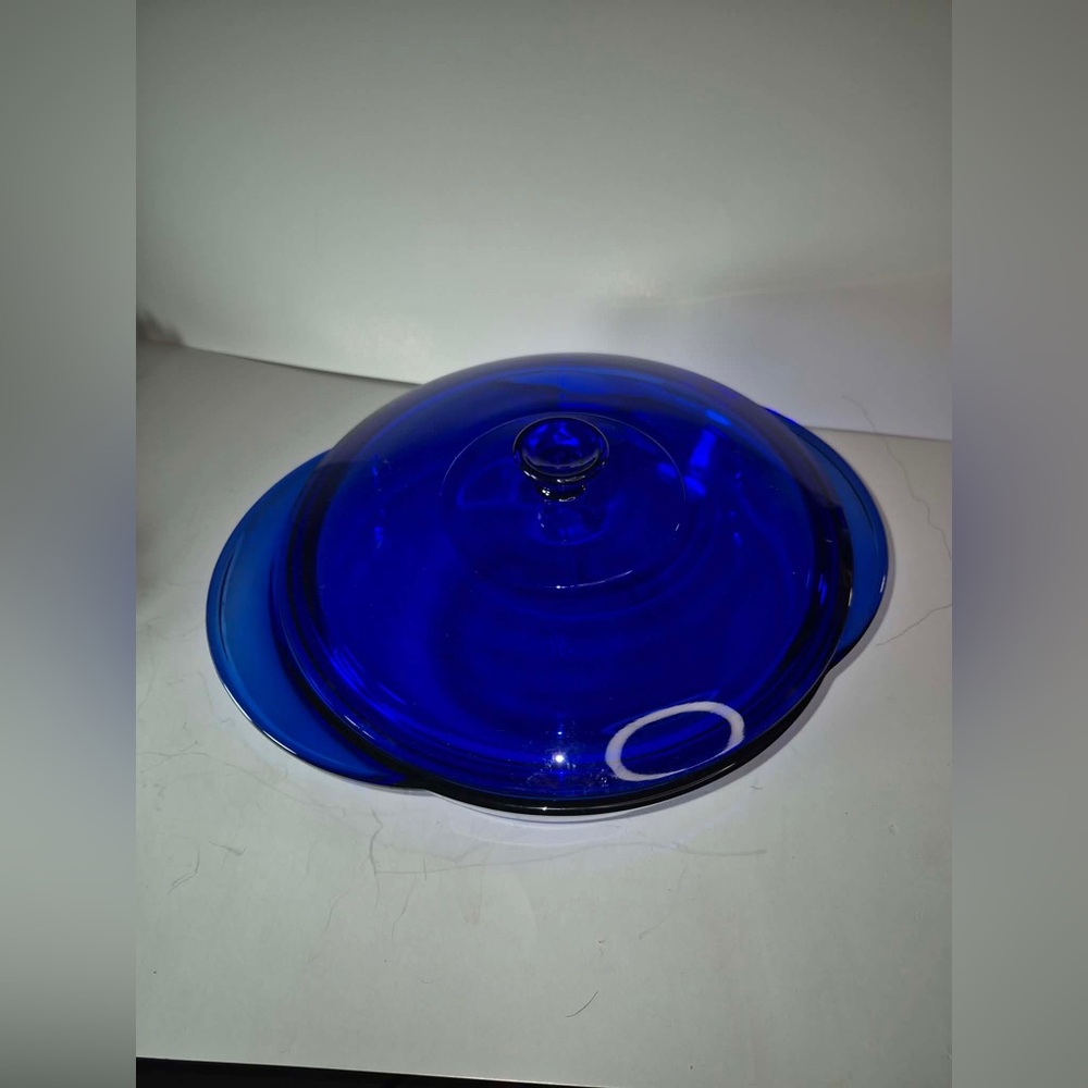 Vintage Blue Cobalt Glass Round Baking Dish with Lid, Handles 2qt Anchor Hocking - Picture 5 of 16